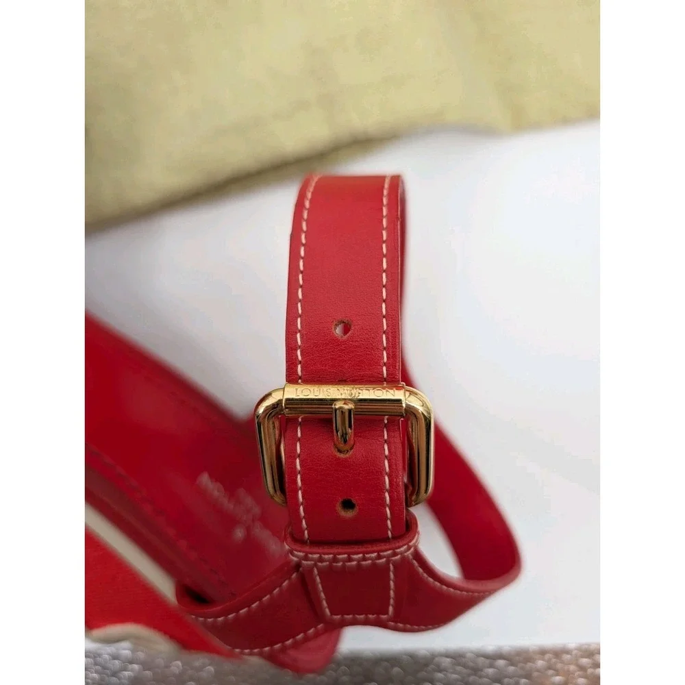 Louis Vuitton Red Waterfall Wedge Cloth & Leather Sandals Size 37.5 EU/7 US